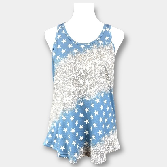 NWT Crazy Train Leather Lass Star Tank Top Blue Cream Size XS - Picture 5 of 6